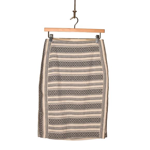 LOFT $79‎ Mosaic Stripe Cotton Pencil Skirt Warm Ecru Size 2 - Picture 1 of 4